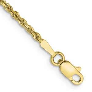 10k Yellow Gold Diamond Cut Rope Anklet 1.75-MM