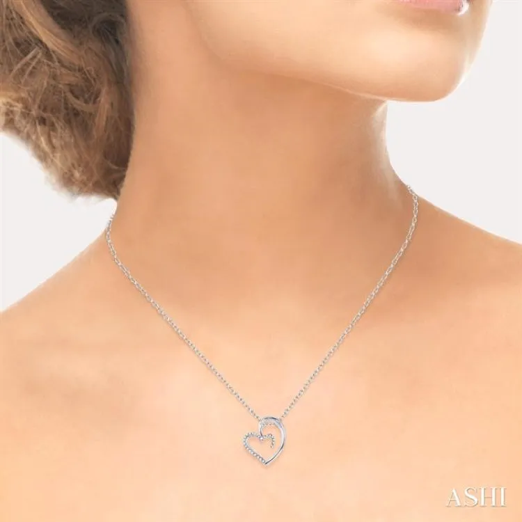 1/10 Ctw Round Cut Diamond Heart Shape Pendant in Sterling Silver with Chain