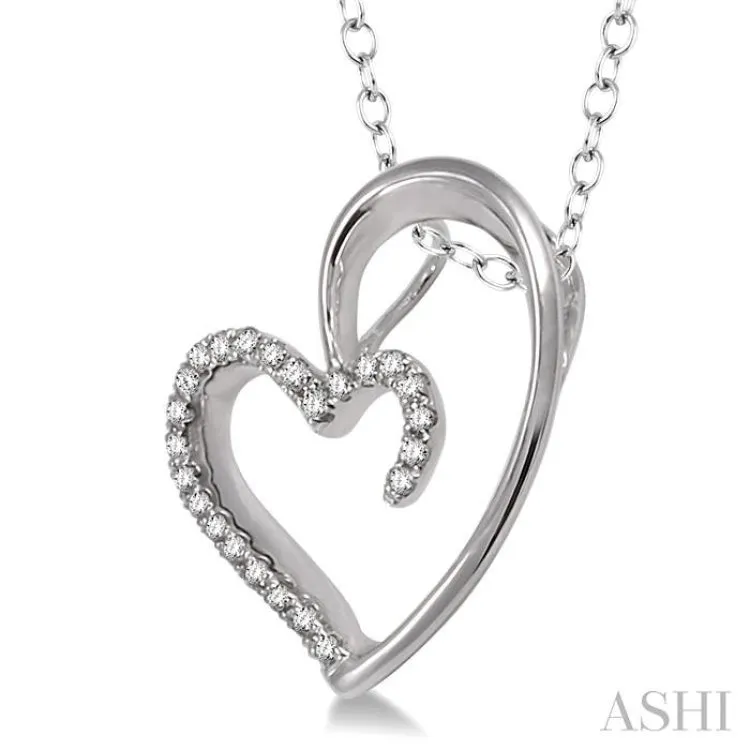 1/10 Ctw Round Cut Diamond Heart Shape Pendant in Sterling Silver with Chain