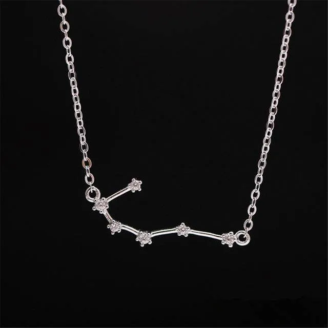 12 Star Zodiac Zircon Horoscope Sign Necklace 925 Sterling Silver