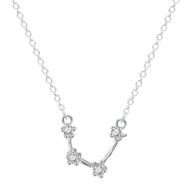 12 Star Zodiac Zircon Horoscope Sign Necklace 925 Sterling Silver