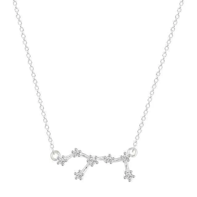 12 Star Zodiac Zircon Horoscope Sign Necklace 925 Sterling Silver