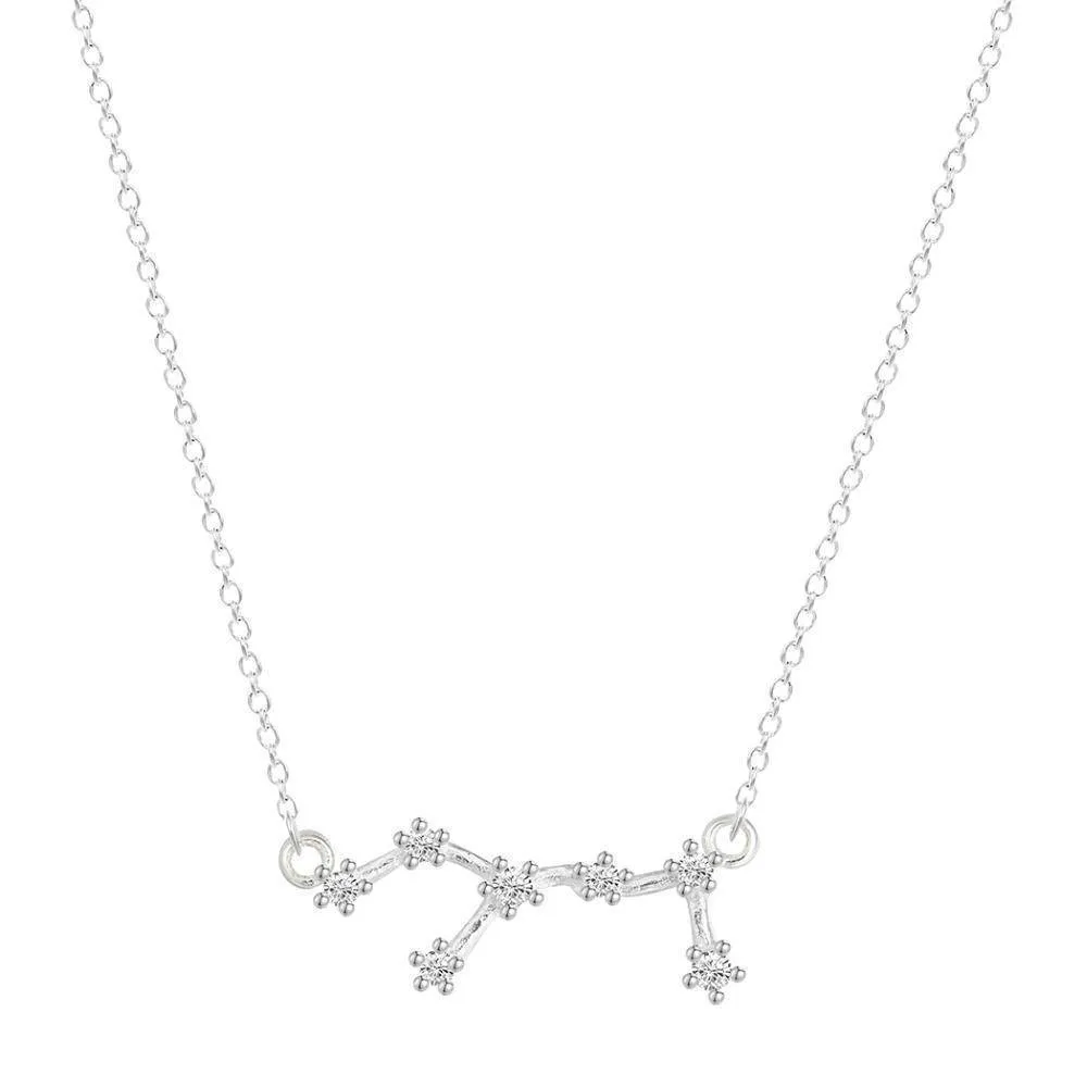 12 Star Zodiac Zircon Horoscope Sign Necklace 925 Sterling Silver