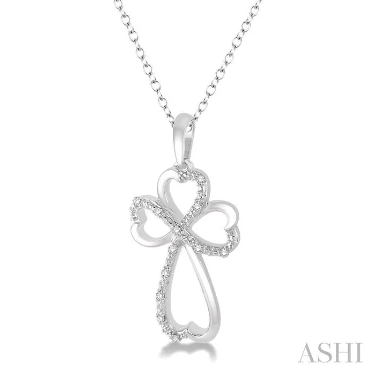 1/20 Ctw Heart Shape Round Cut Diamond Cross Pendant in Sterling Silver with Chain