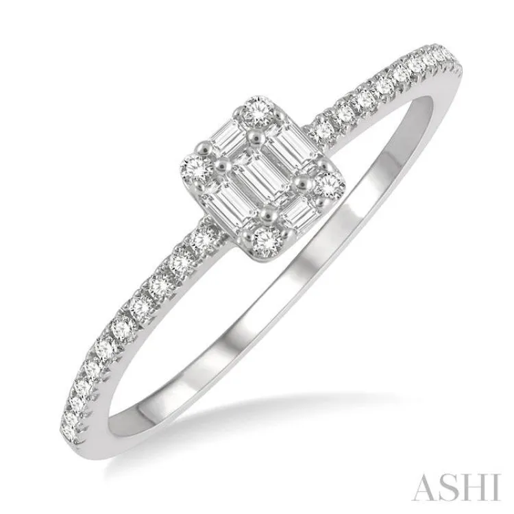 1/4 Ctw Cushion Shape Baguette and Round Cut Diamond Fashion Promise Ring in 10K White Gold