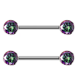 14G Double Black Aurora CZ Titanium Nipple Ring Barbell