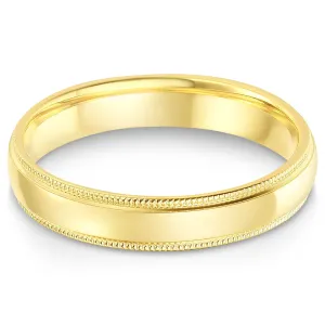 14k Solid Gold 4mm Standard Classic Fit Milgrain Traditional Wedding Band Ring