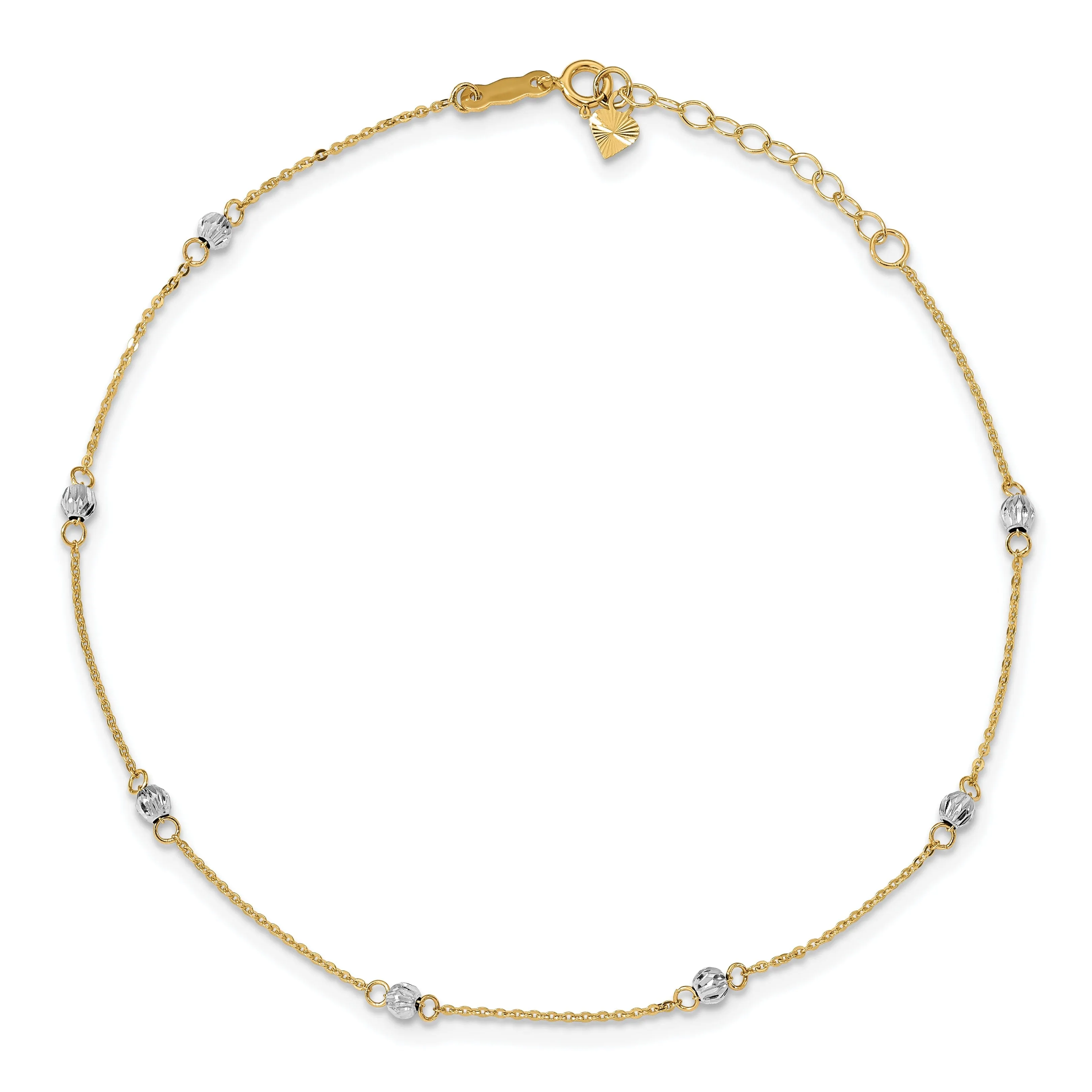 14k Two-tone Gold Diamond Cut Beads Anklet