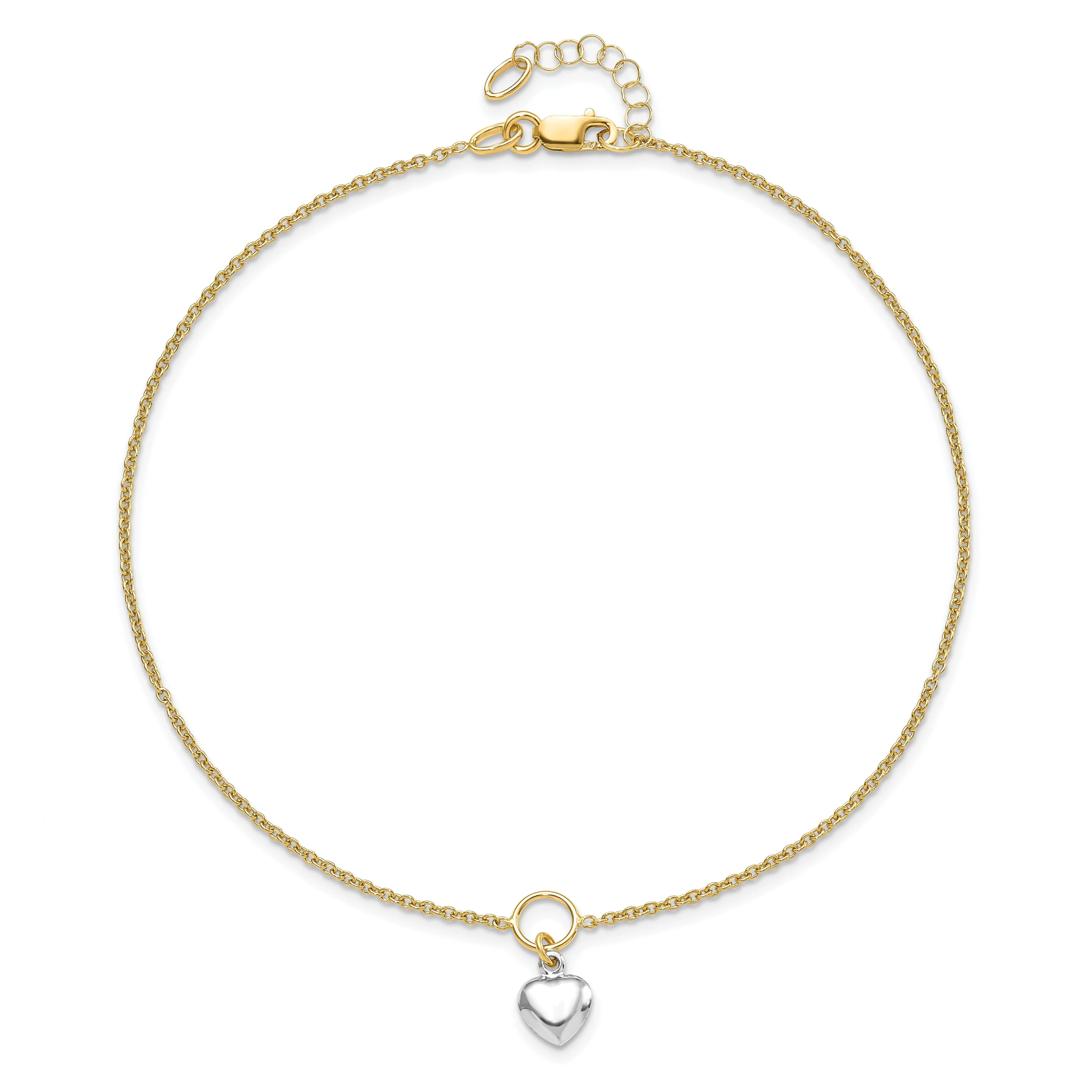 14k Two-tone Polished Heart Anklet