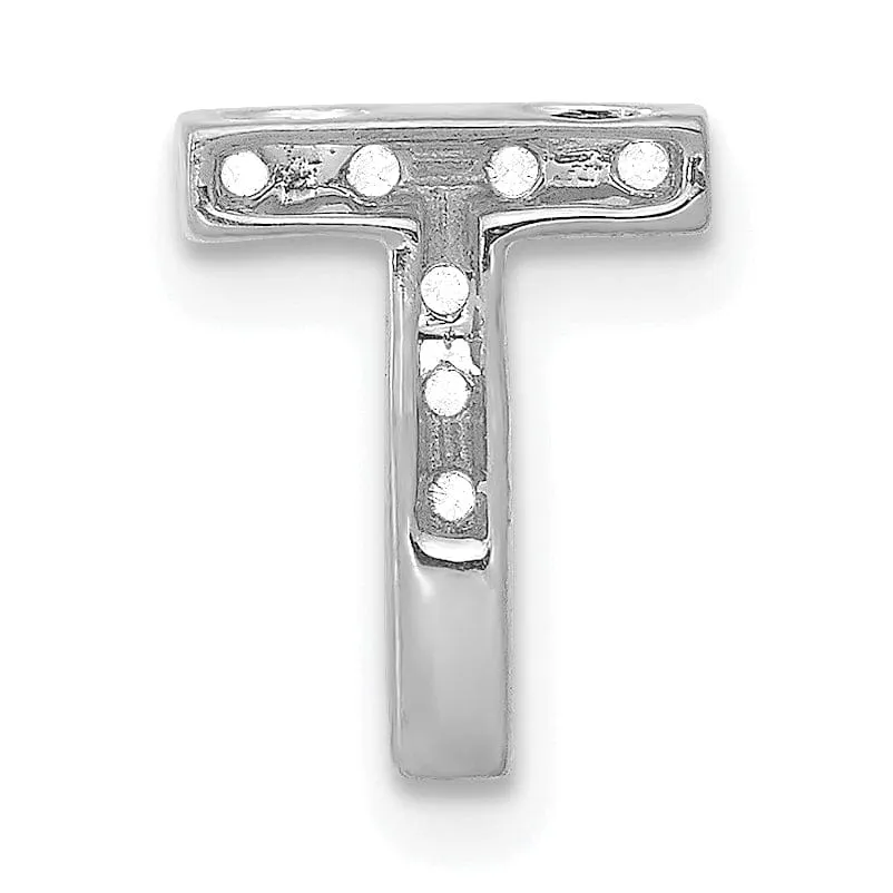 14K White Gold Diamond 0.12-CT Letter T Initial Charm Pendant