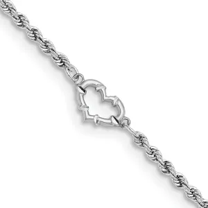 14k White Gold Rope Heart Design Anklet