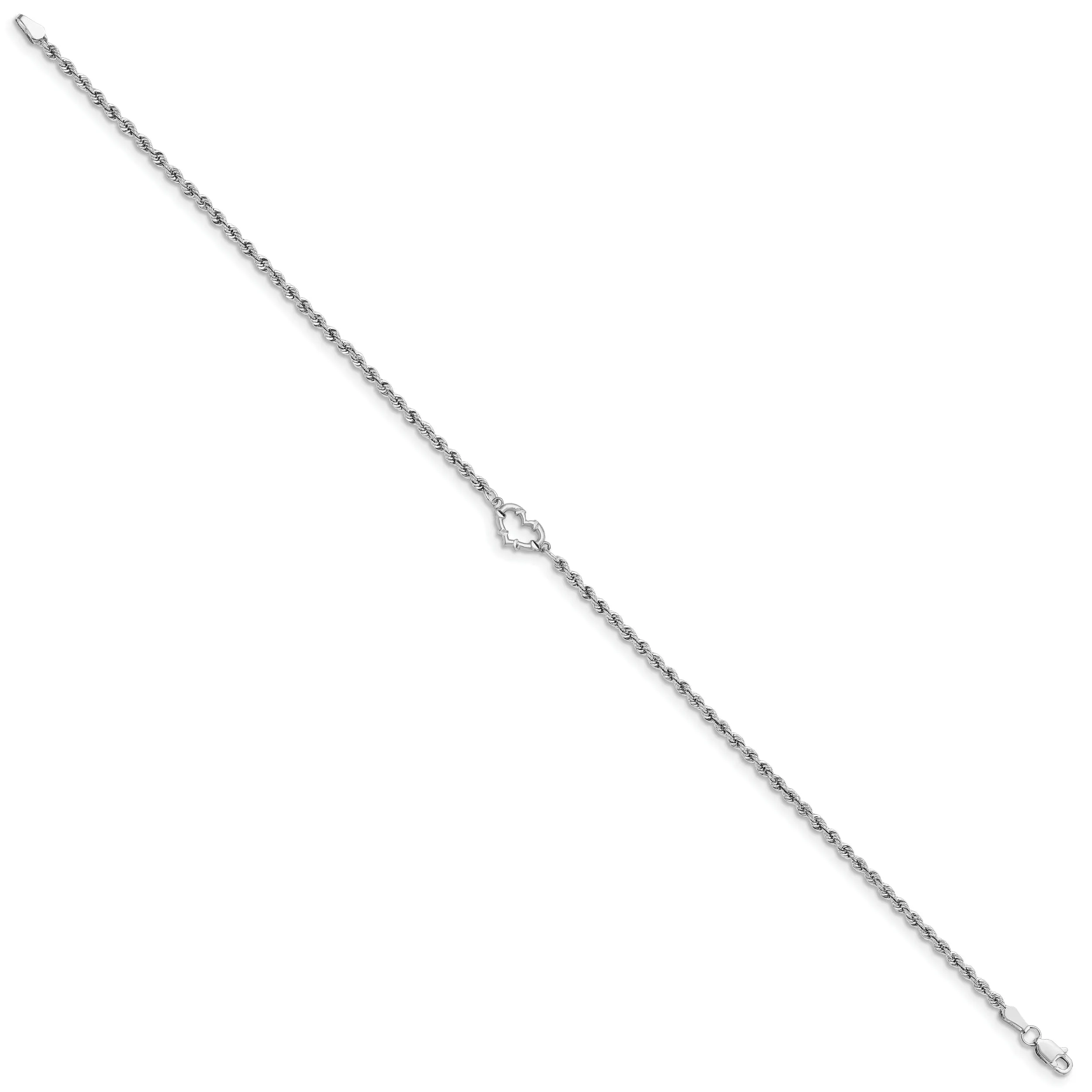 14k White Gold Rope Heart Design Anklet