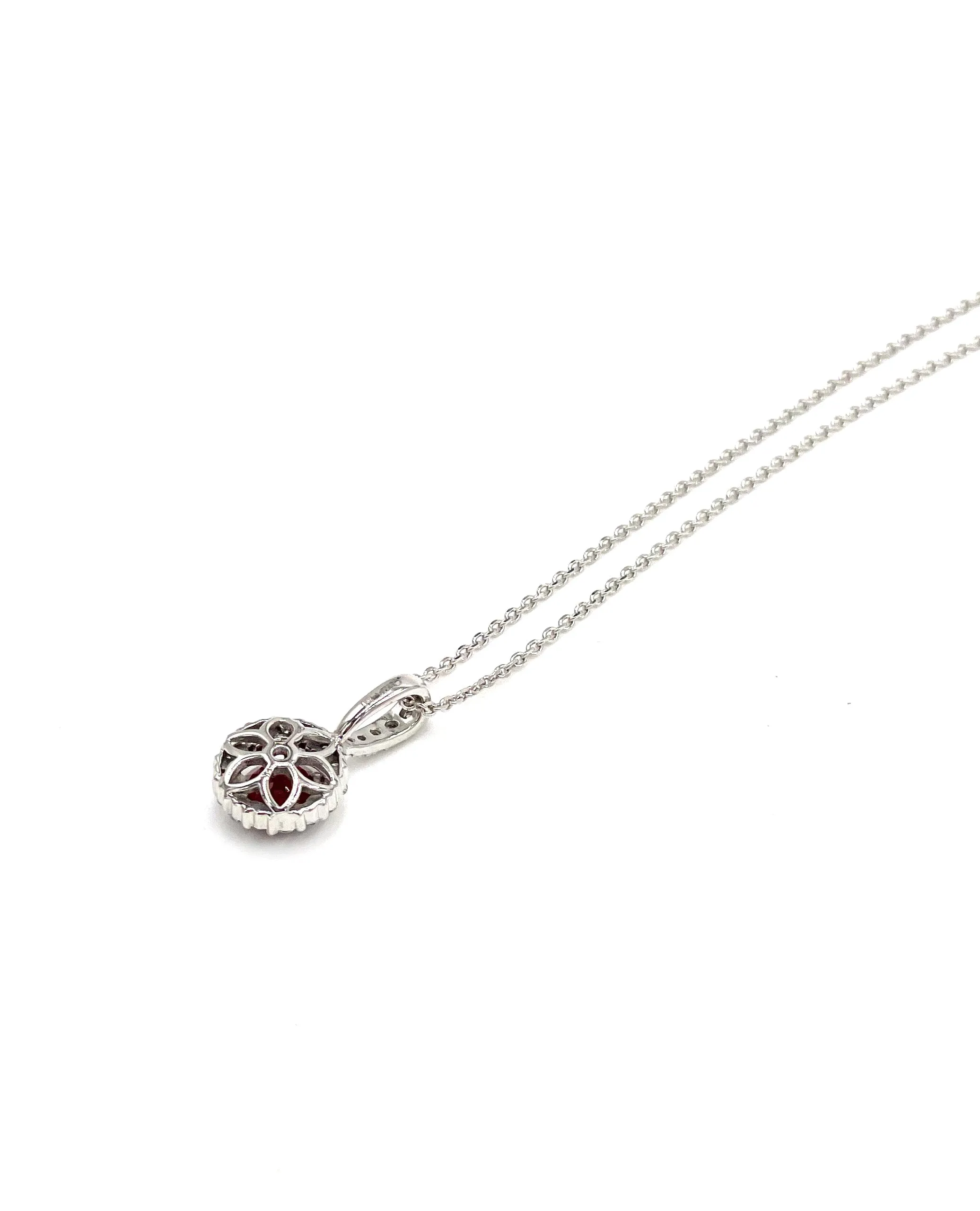 14K White Gold Ruby Halo Pendant