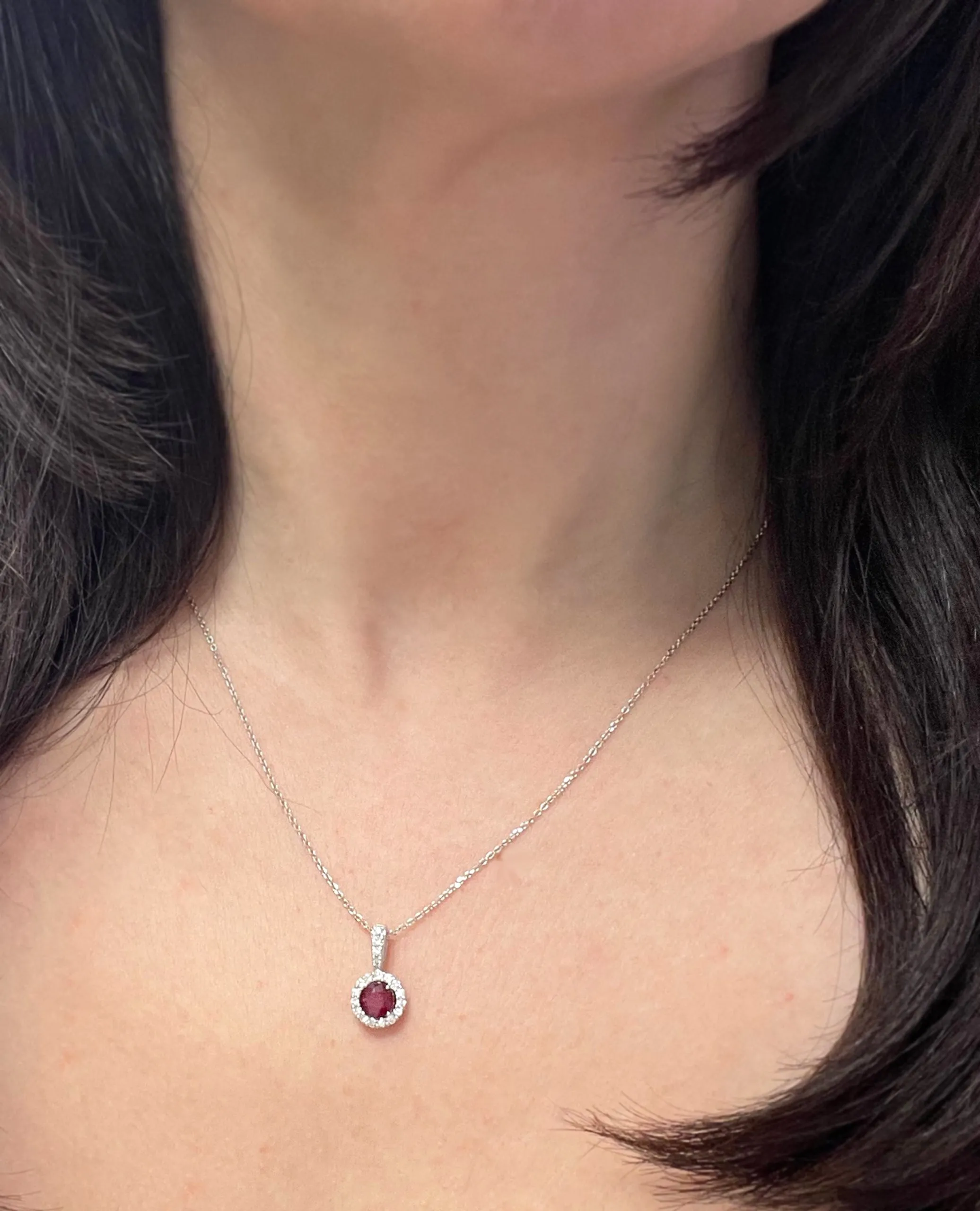 14K White Gold Ruby Halo Pendant