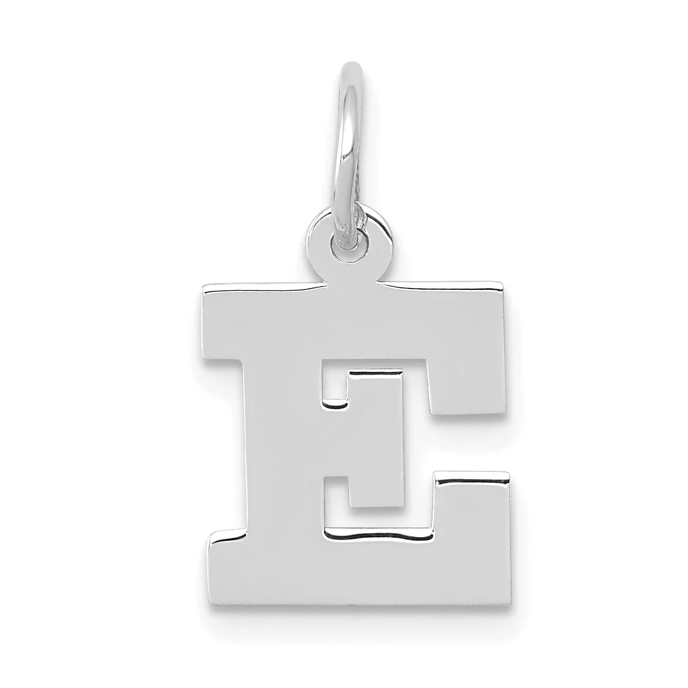 14k White Gold Small Block Design Letter E Initial Pendant