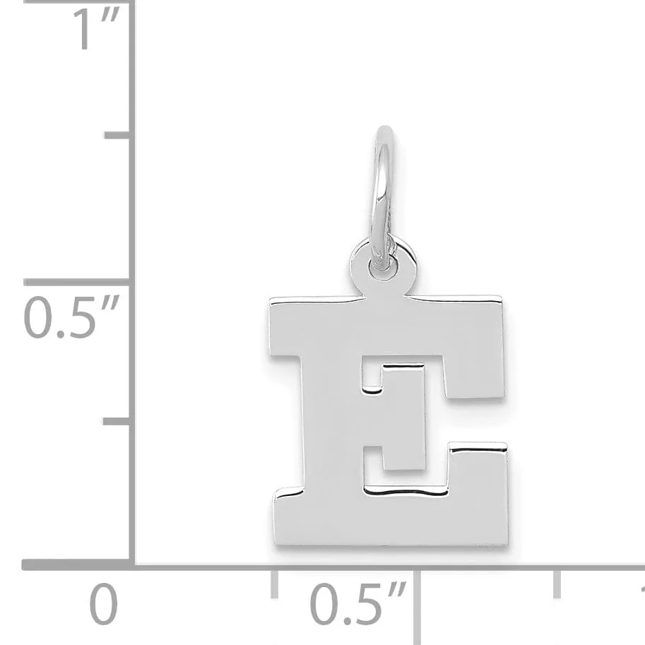 14k White Gold Small Block Design Letter E Initial Pendant