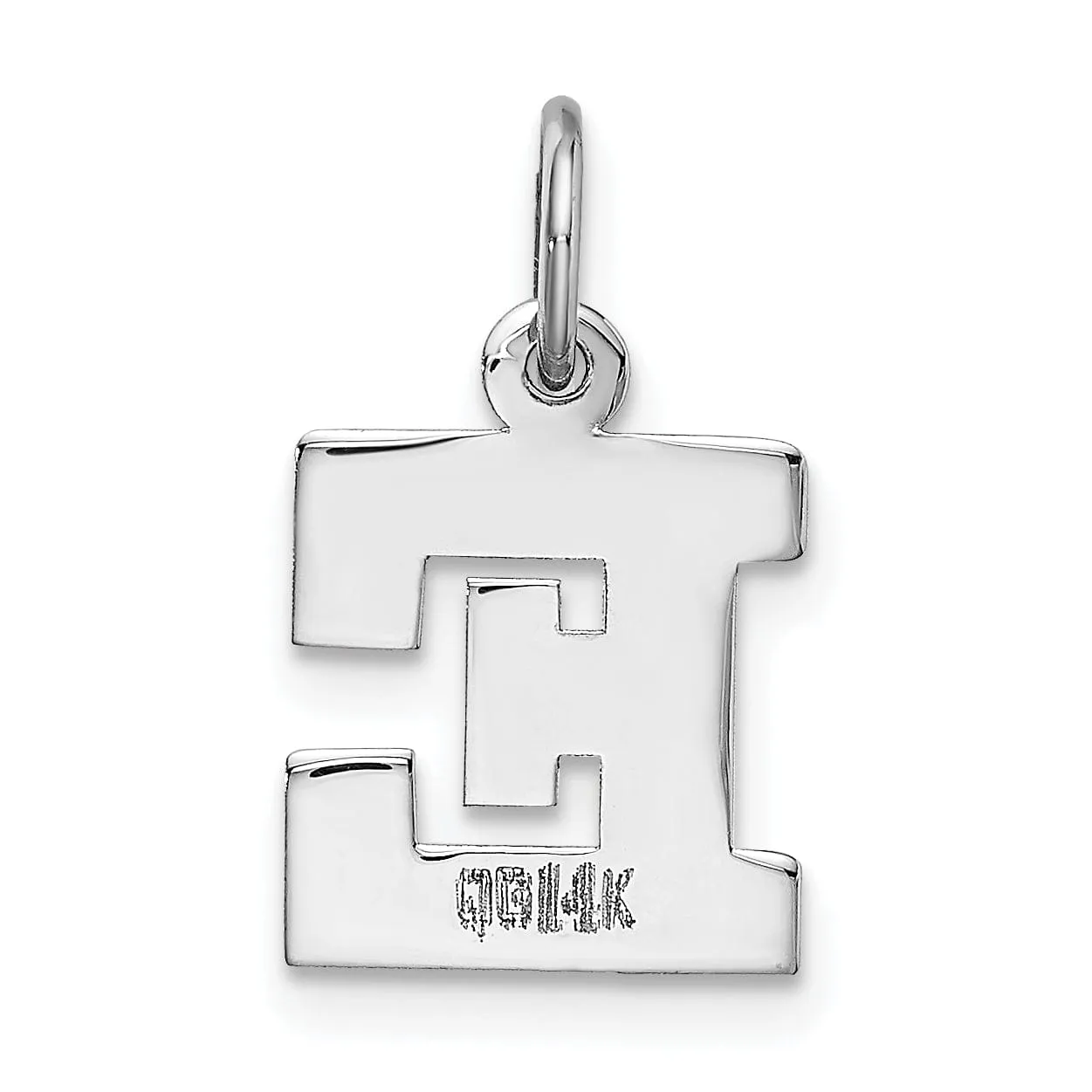 14k White Gold Small Block Design Letter E Initial Pendant