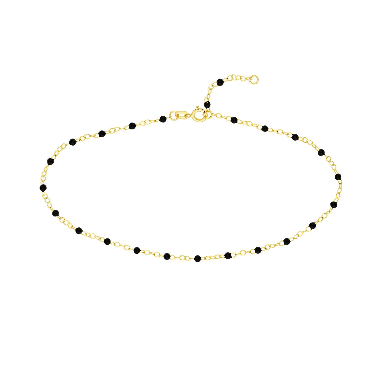 14K Yellow Gold Black Enamel Bead Station Chain Anklet