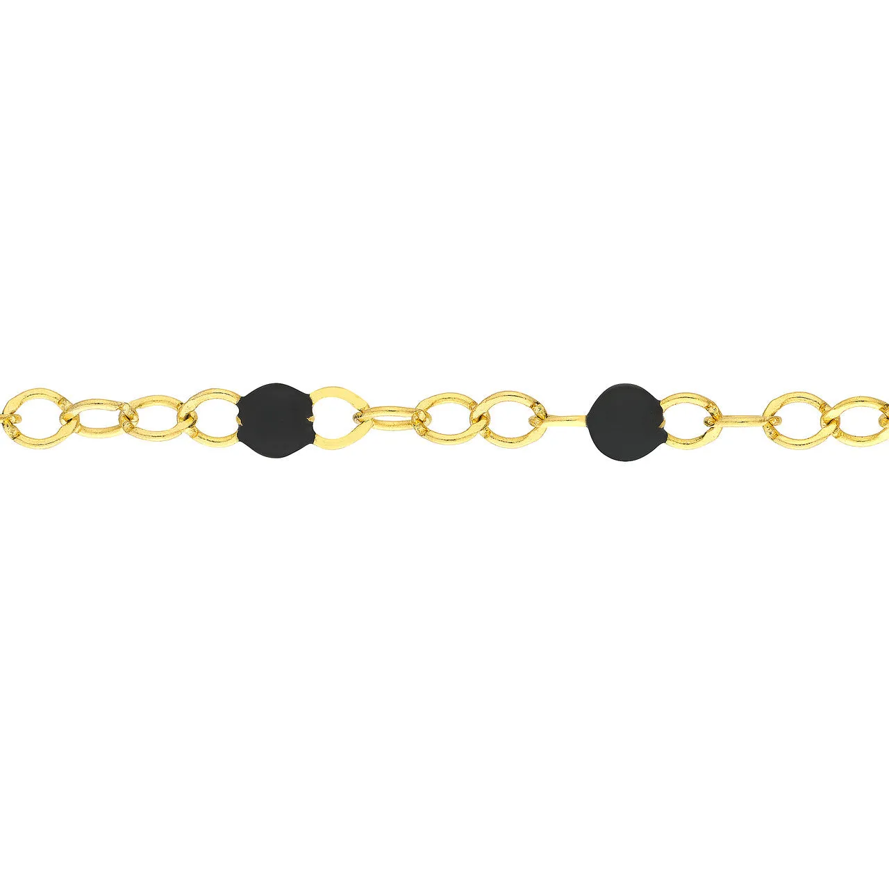 14K Yellow Gold Black Enamel Bead Station Chain Anklet