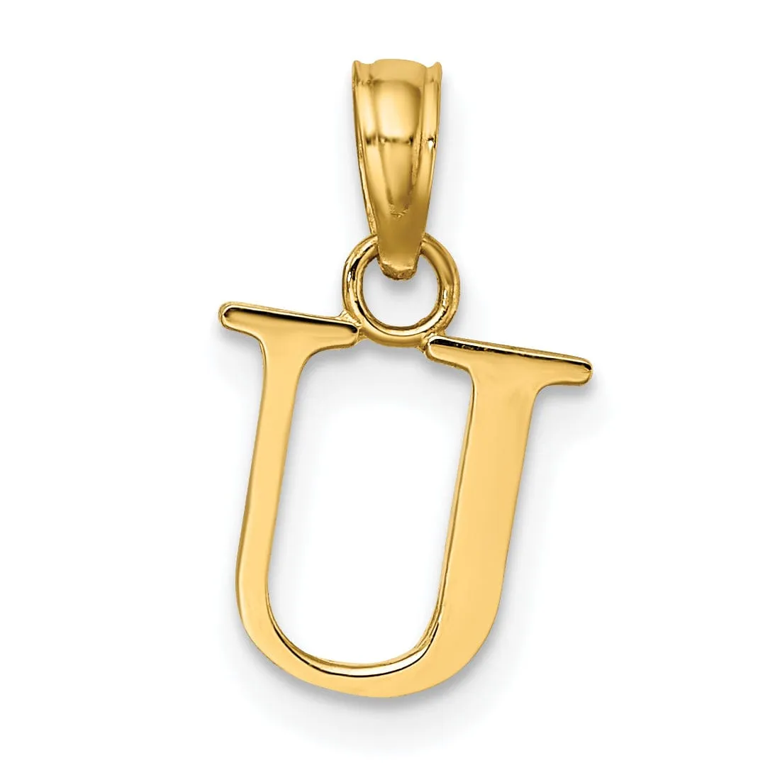 14K Yellow Gold Block Design Small Letter U Initial Charm Pendant