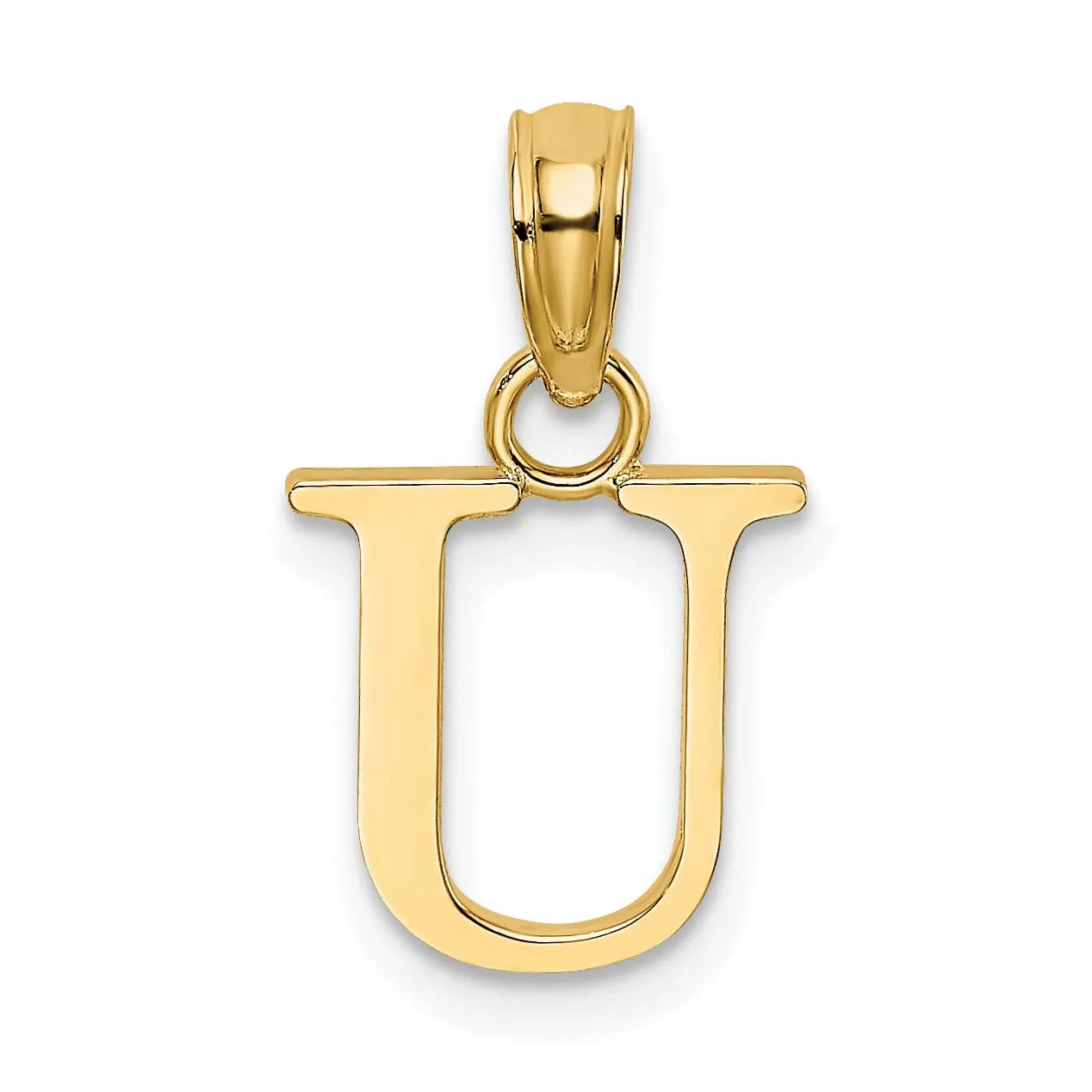 14K Yellow Gold Block Design Small Letter U Initial Charm Pendant