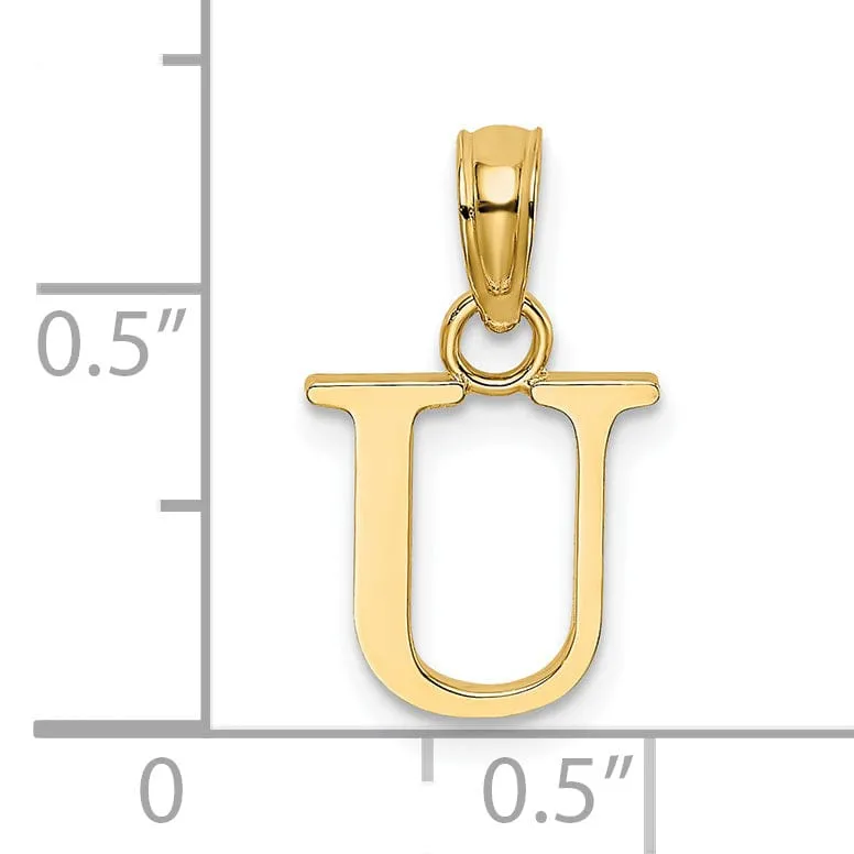 14K Yellow Gold Block Design Small Letter U Initial Charm Pendant