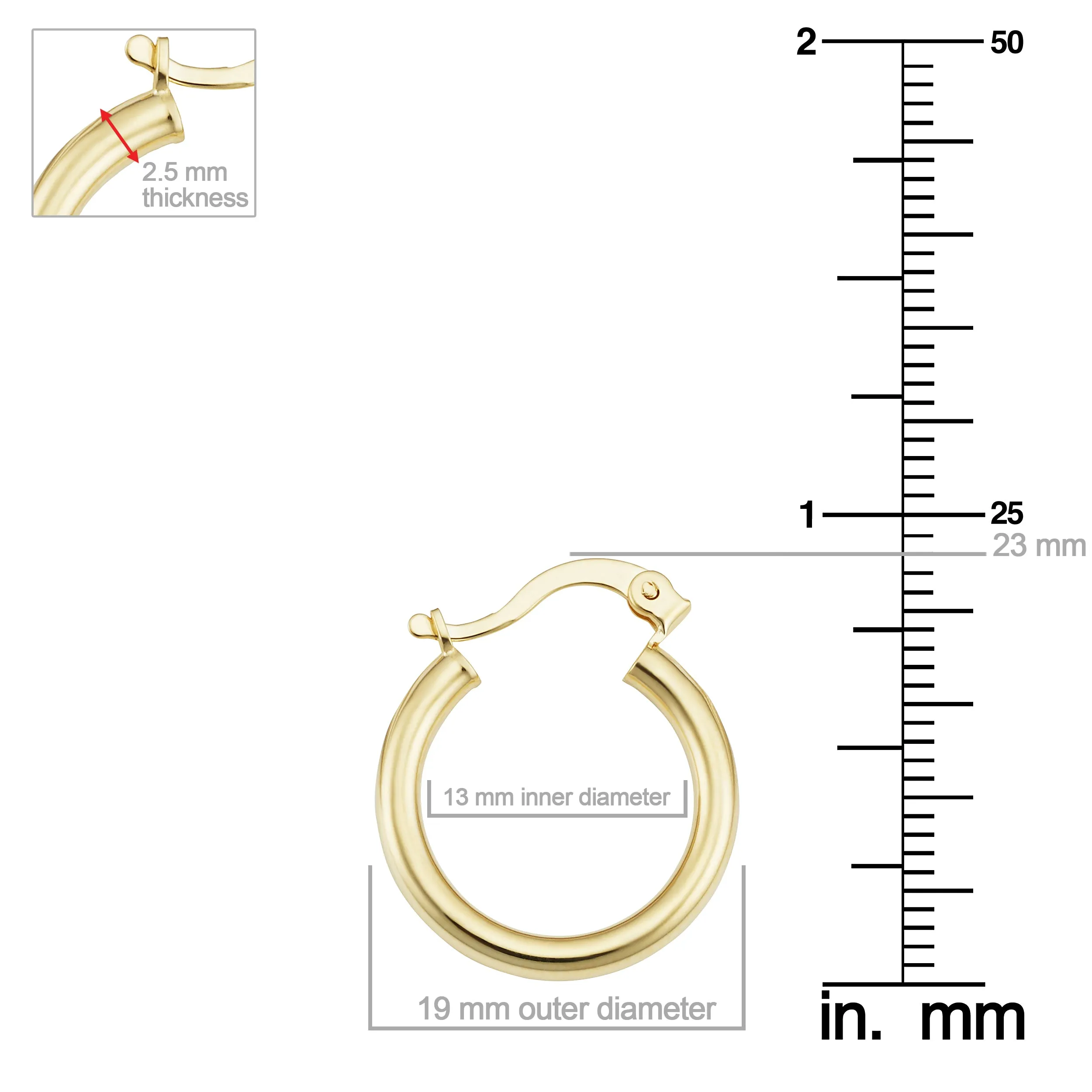 14k Yellow Gold Filled Classic Hoop Earrings (2.5 x 19 mm)