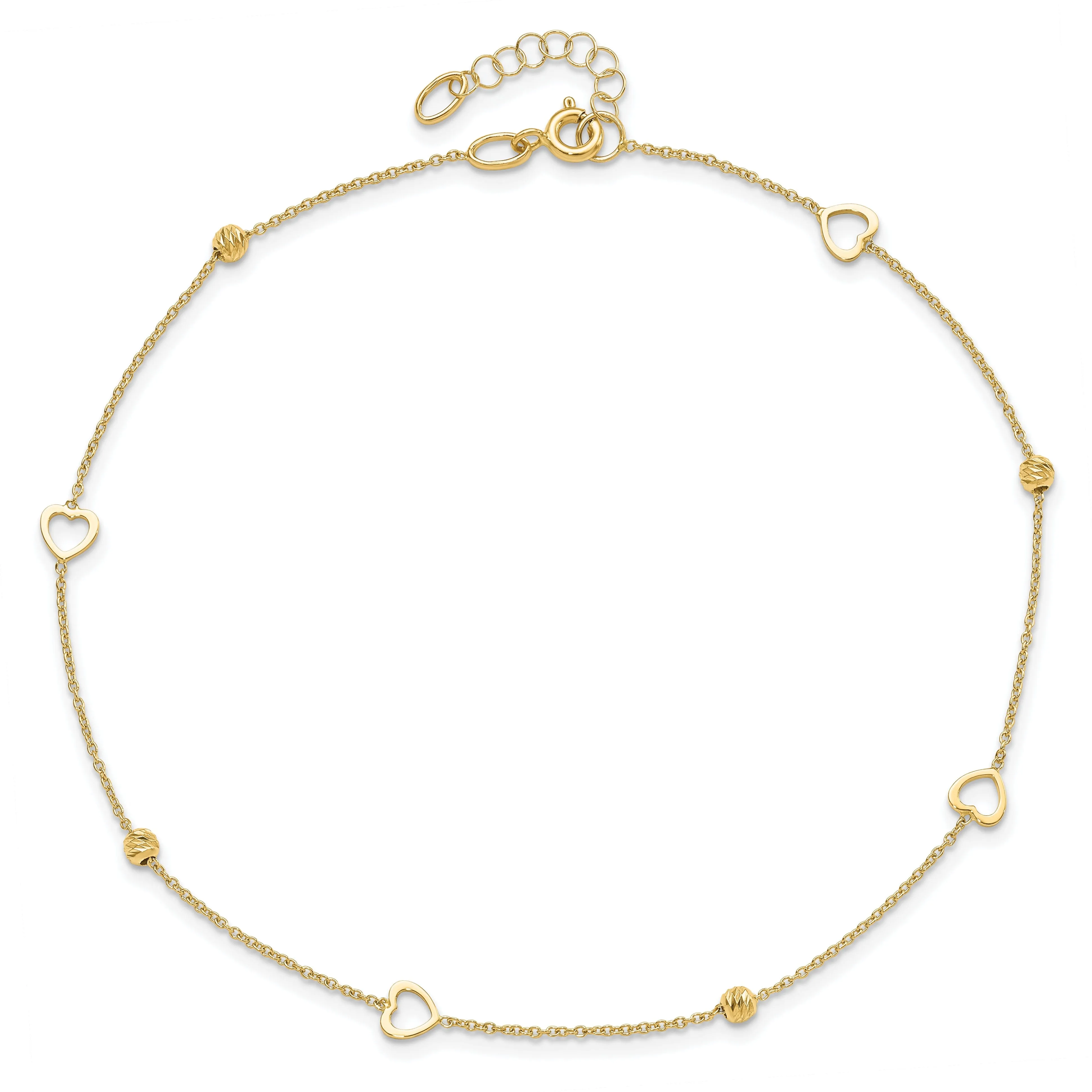 14k Yellow Gold Heart Anklet