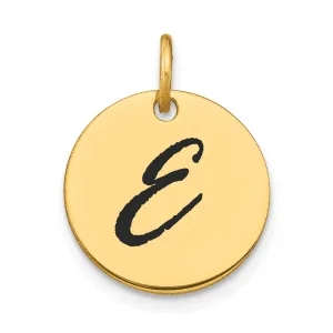 14k Yellow Gold Polished Black Epoxy Finish Letter E Initial Disk Shape Charm Pendant