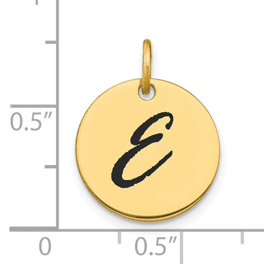 14k Yellow Gold Polished Black Epoxy Finish Letter E Initial Disk Shape Charm Pendant