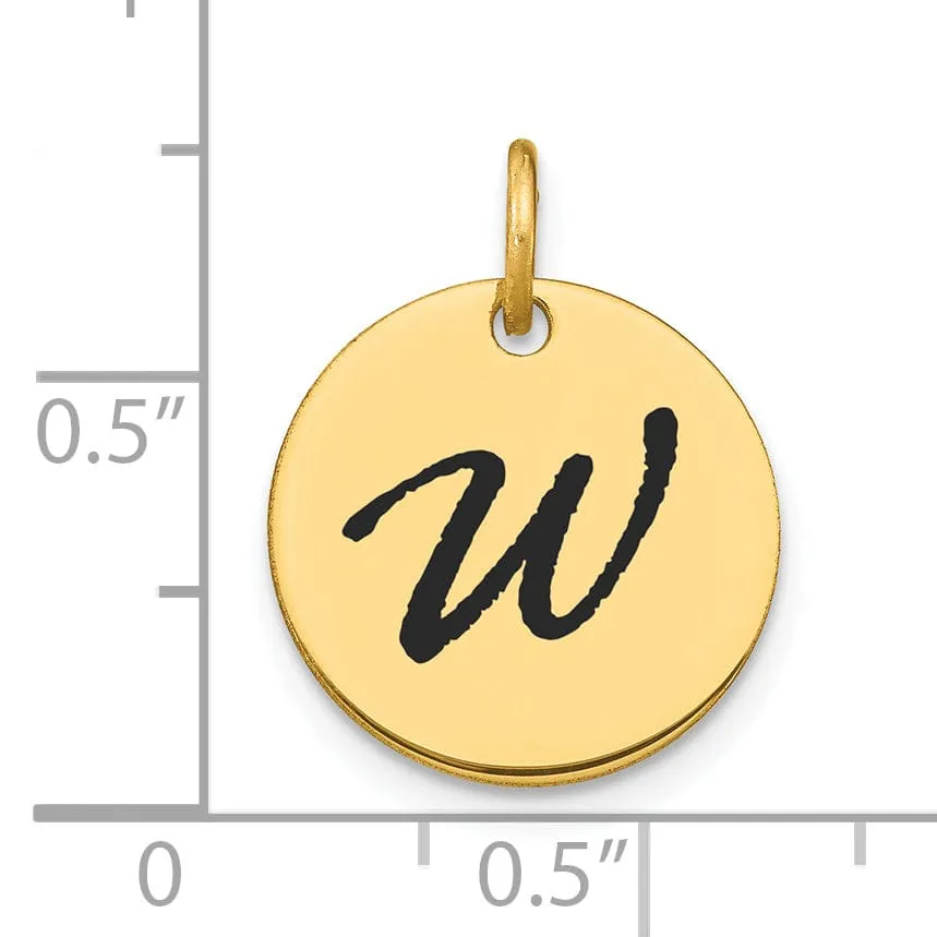 14k Yellow Gold Polished Black Epoxy Finish Letter W Initial Disk Shape Charm Pendant