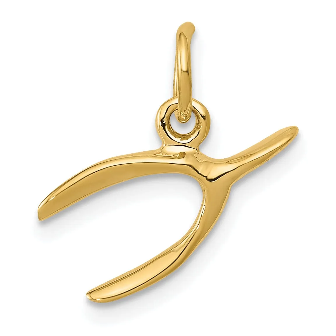 14k Yellow Gold Polished Finish Wishbone Design Solid Charm Pendant