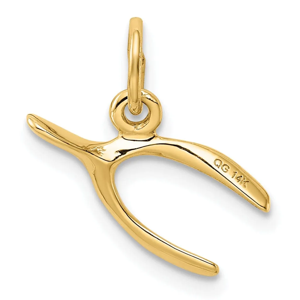 14k Yellow Gold Polished Finish Wishbone Design Solid Charm Pendant