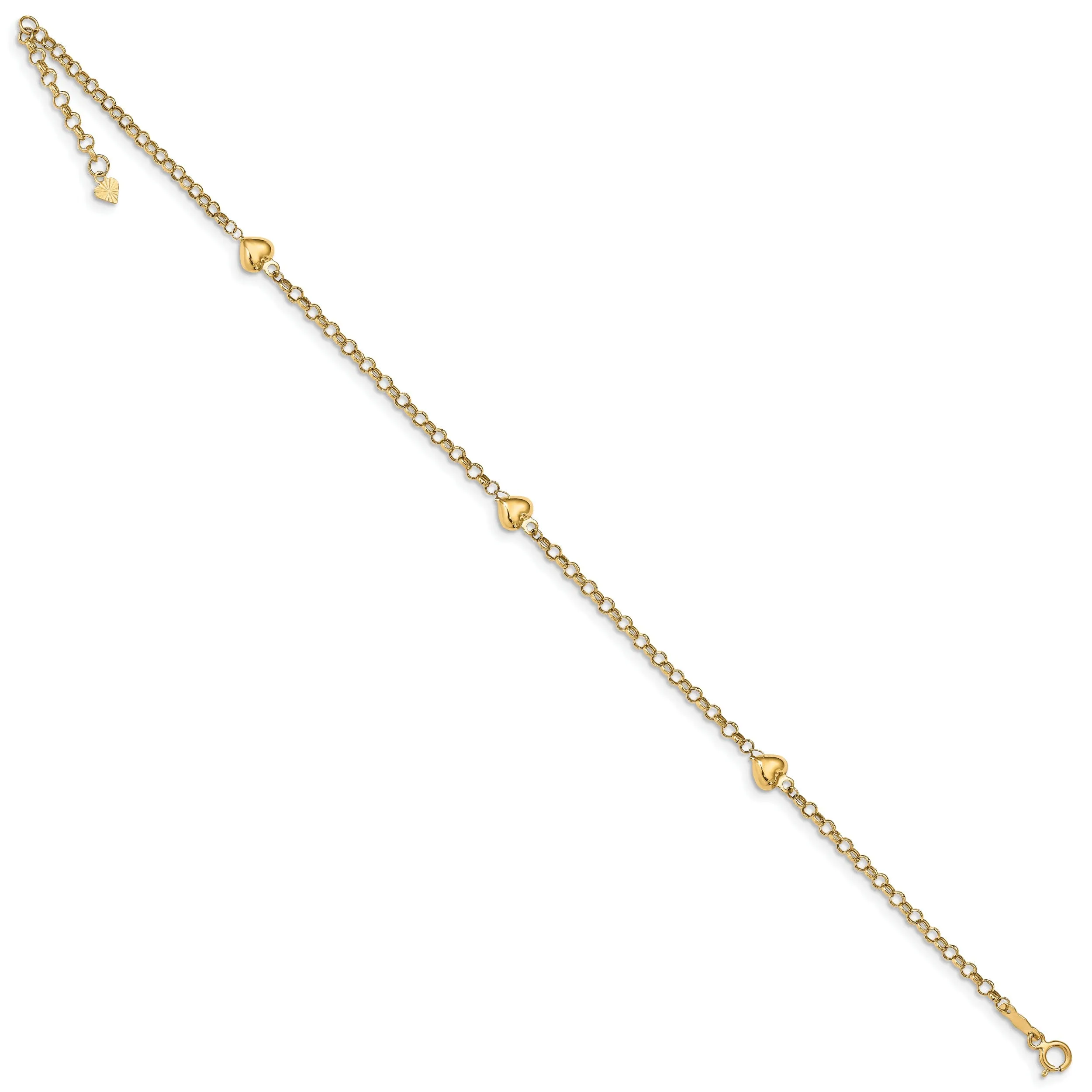 14k Yellow Gold Puff Heart Anklet