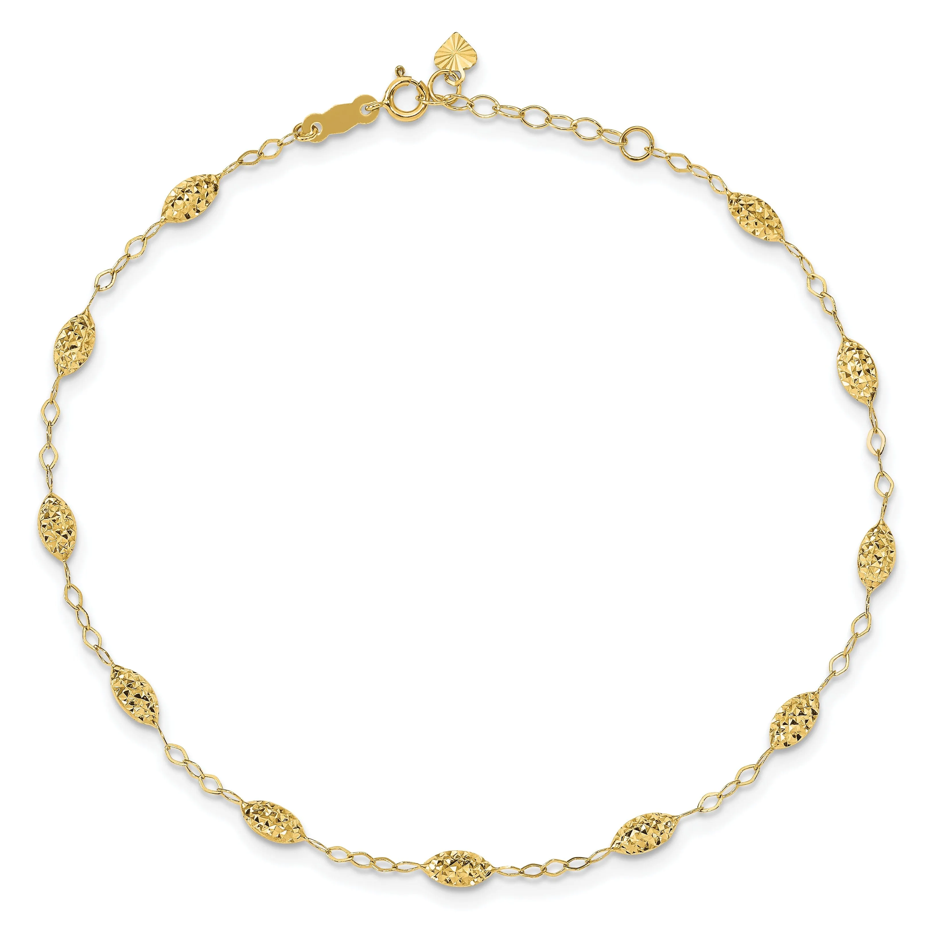 14K Yellow Gold Puff Rice Bead Anklet