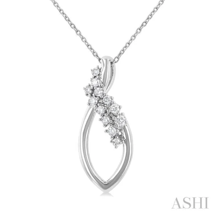 1/5 Ctw Marquise Shape Scattered Round Cut Diamond Fashion Pendant With Chain in 10K White Gold