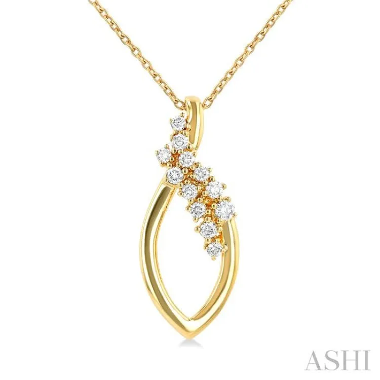 1/5 Ctw Marquise Shape Scattered Round Cut Diamond Fashion Pendant With Chain in 10K Yellow Gold