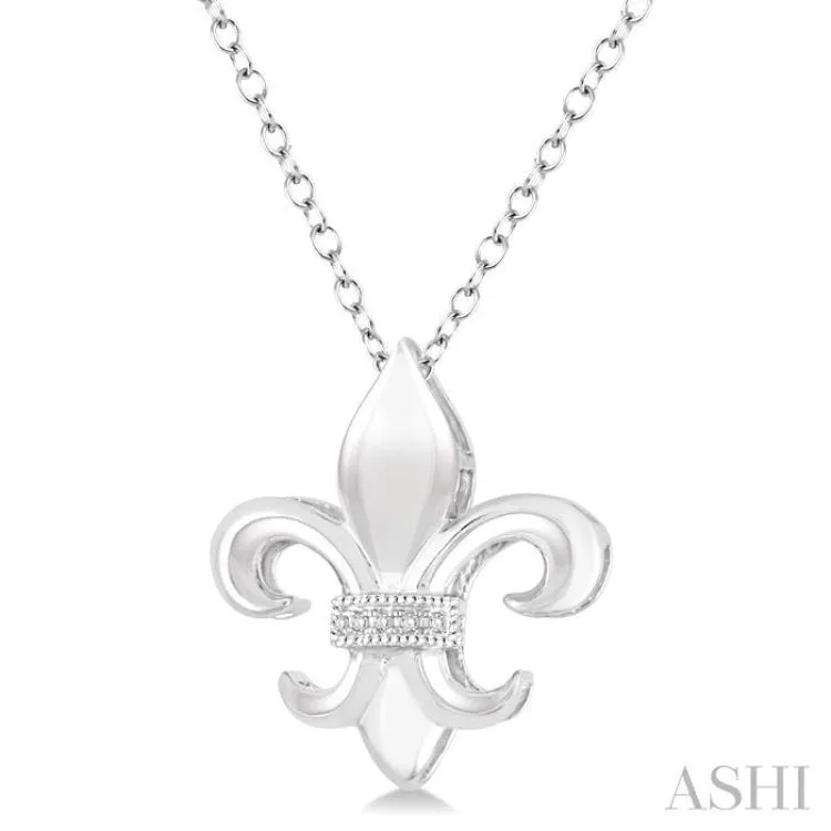 1/50 Ctw Round Cut Diamond Fleur De Lis Pendant in Sterling Silver with Chain