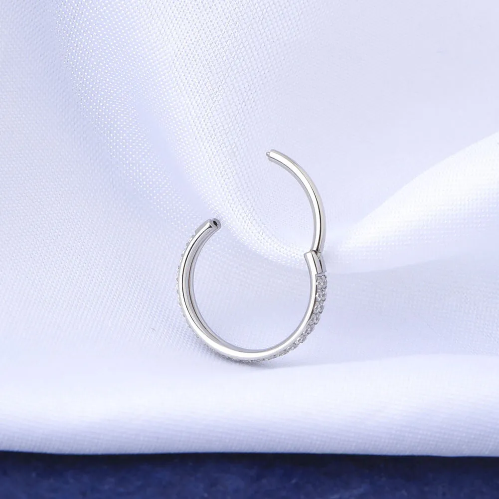 16G Double Rings Crystal Hinged Segment Clicker Hoop