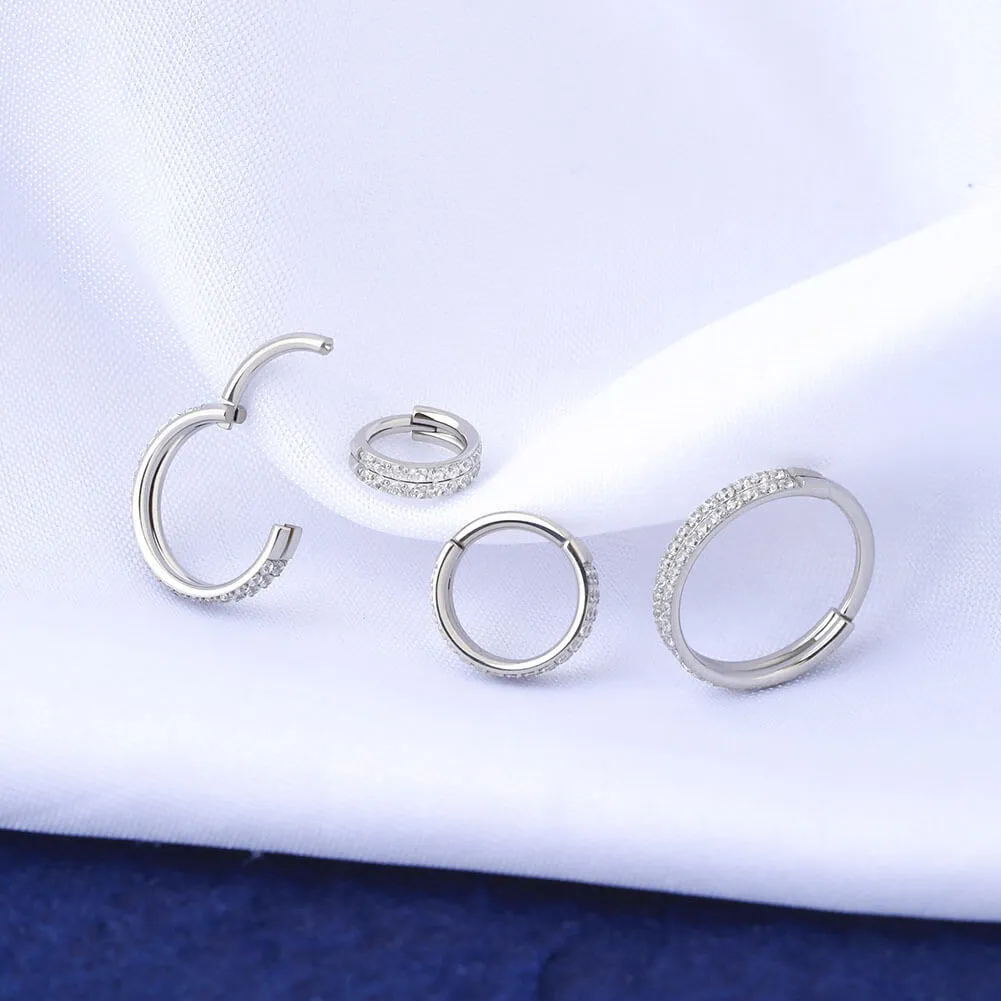 16G Double Rings Crystal Hinged Segment Clicker Hoop