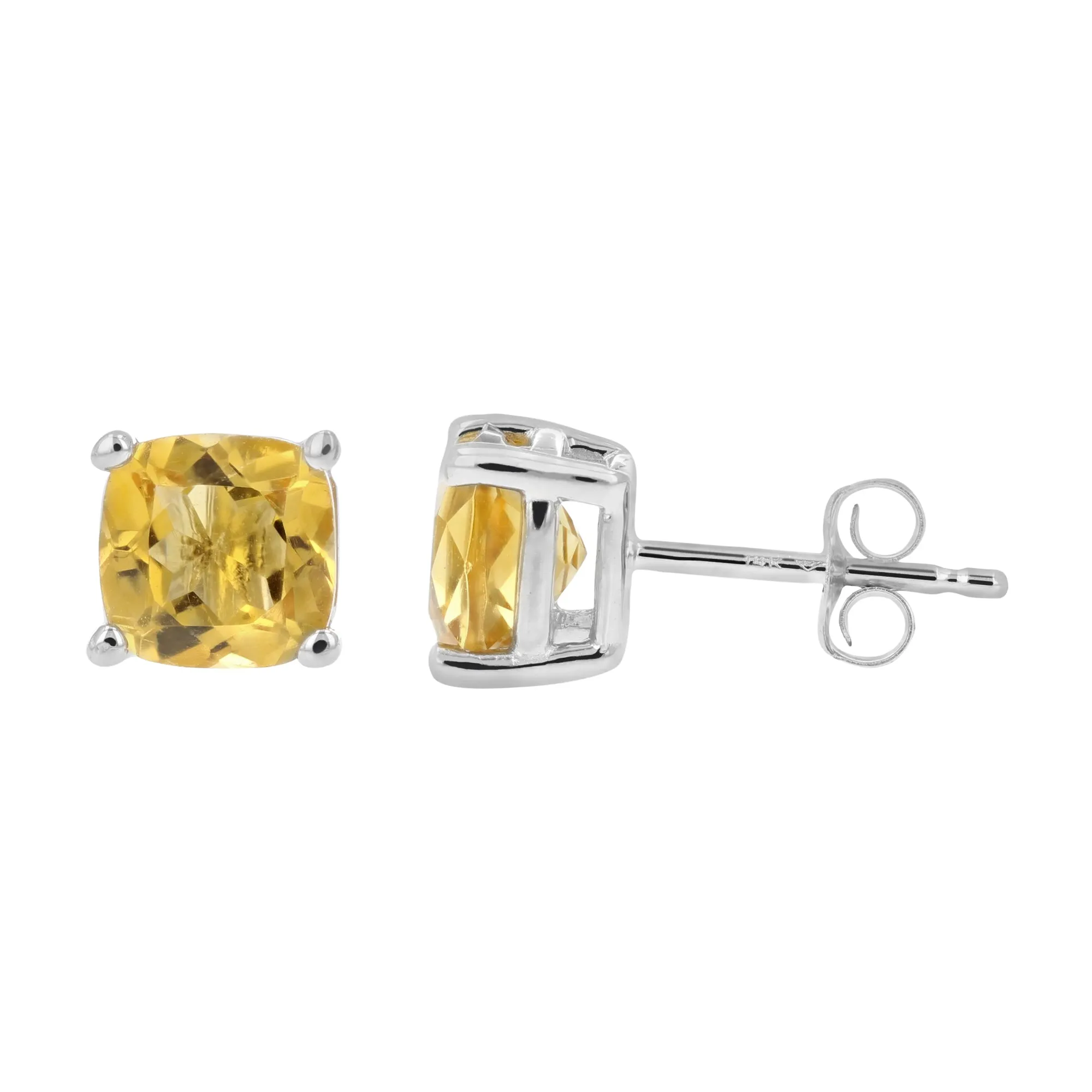 1.80 cttw 6 MM Citrine Stud Earrings 14K White Gold Cushion Cut with Push Backs November Birthstone