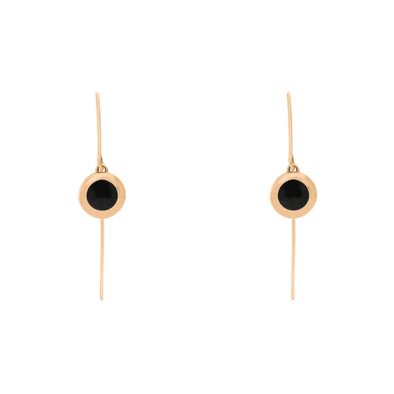 18ct Rose Gold Whitby Jet Heart Disc Drop Earrings