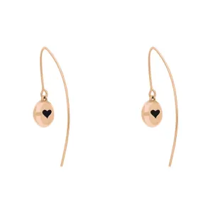 18ct Rose Gold Whitby Jet Heart Disc Drop Earrings