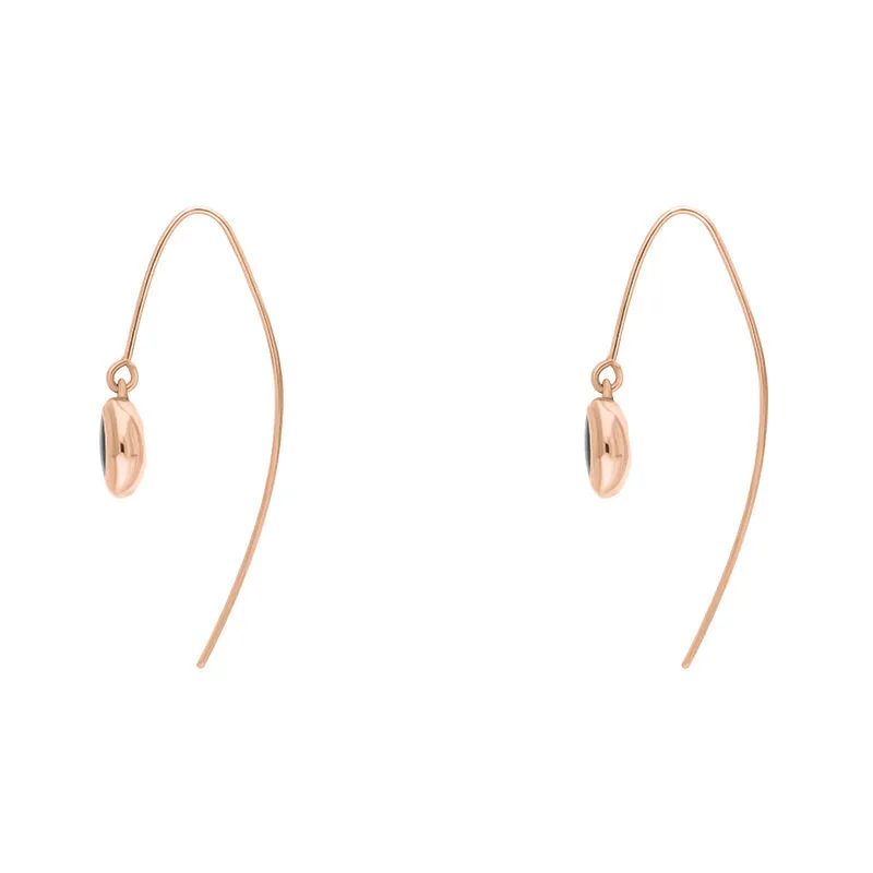 18ct Rose Gold Whitby Jet Heart Disc Drop Earrings