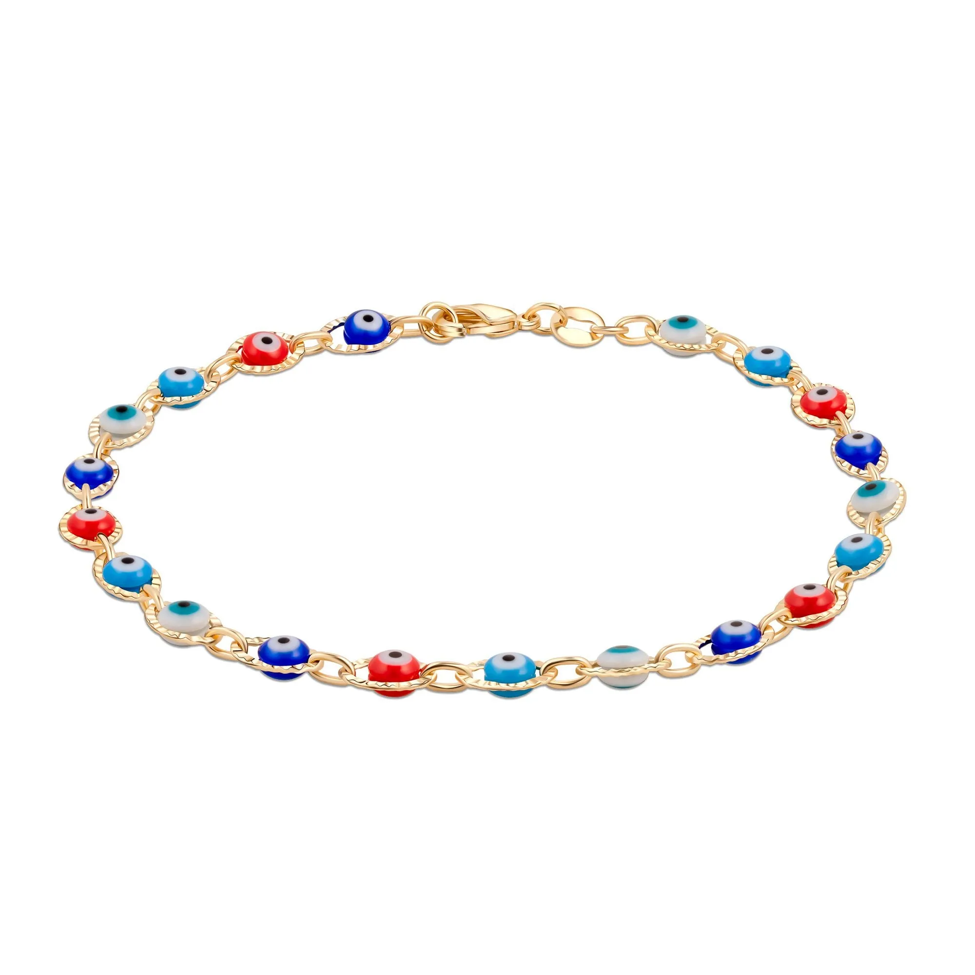 18k Gold Plated Braided Evil Eye Anklet - Multi Color