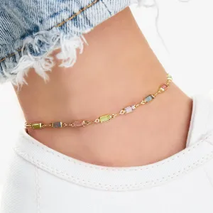 18K Gold Plated Light Multi Color Baguette Crystal Anklet