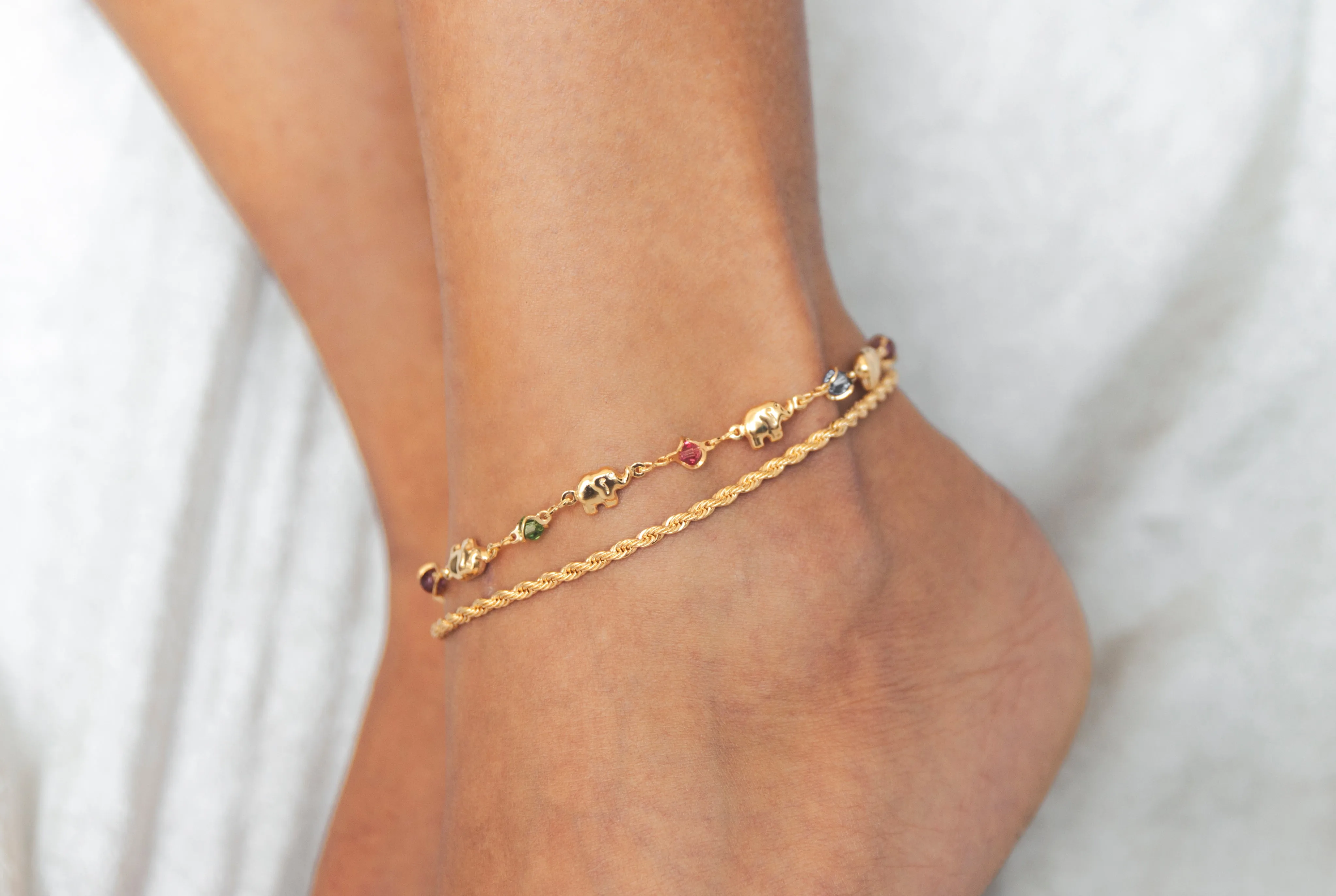 18K Gold Plated Lucky Elephant Charm Anklet