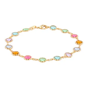 18k Gold Plated Multi-Color Crystal Clover Anklet