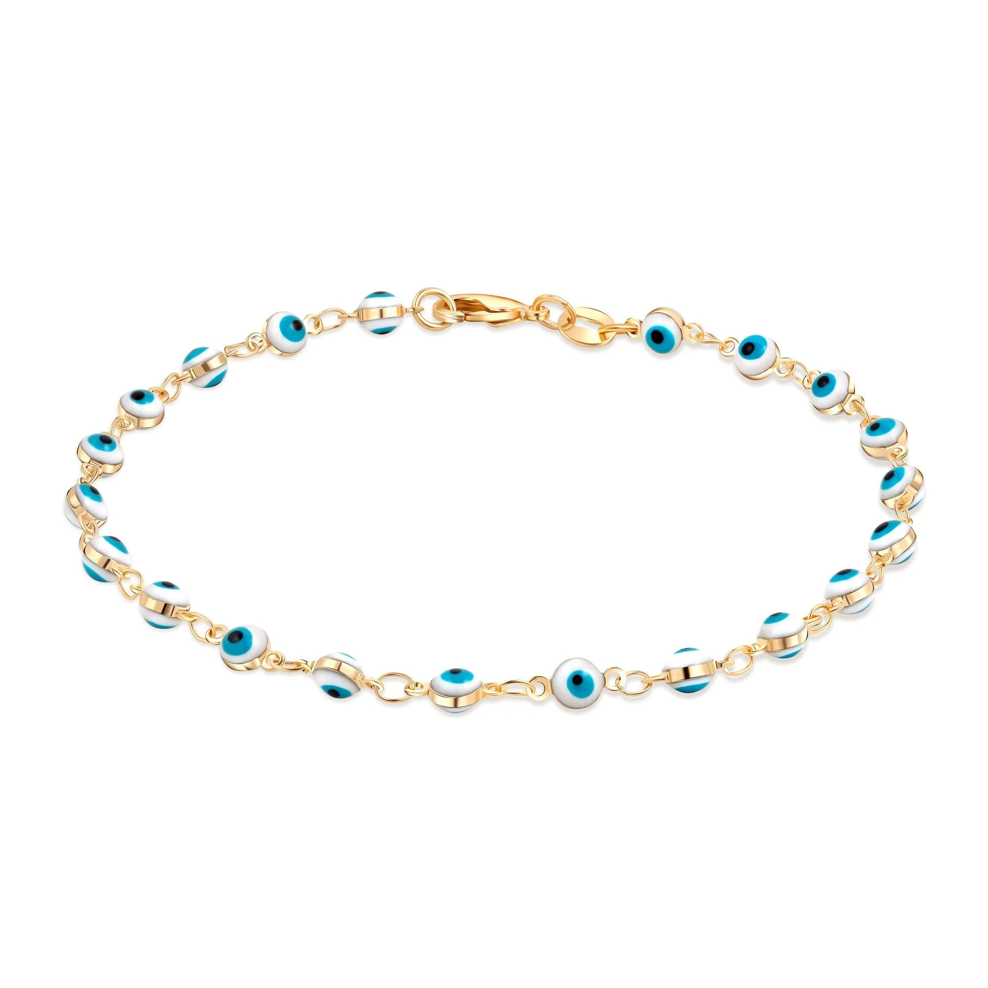 18k Gold Plated White and Blue Evil Eye Anklet