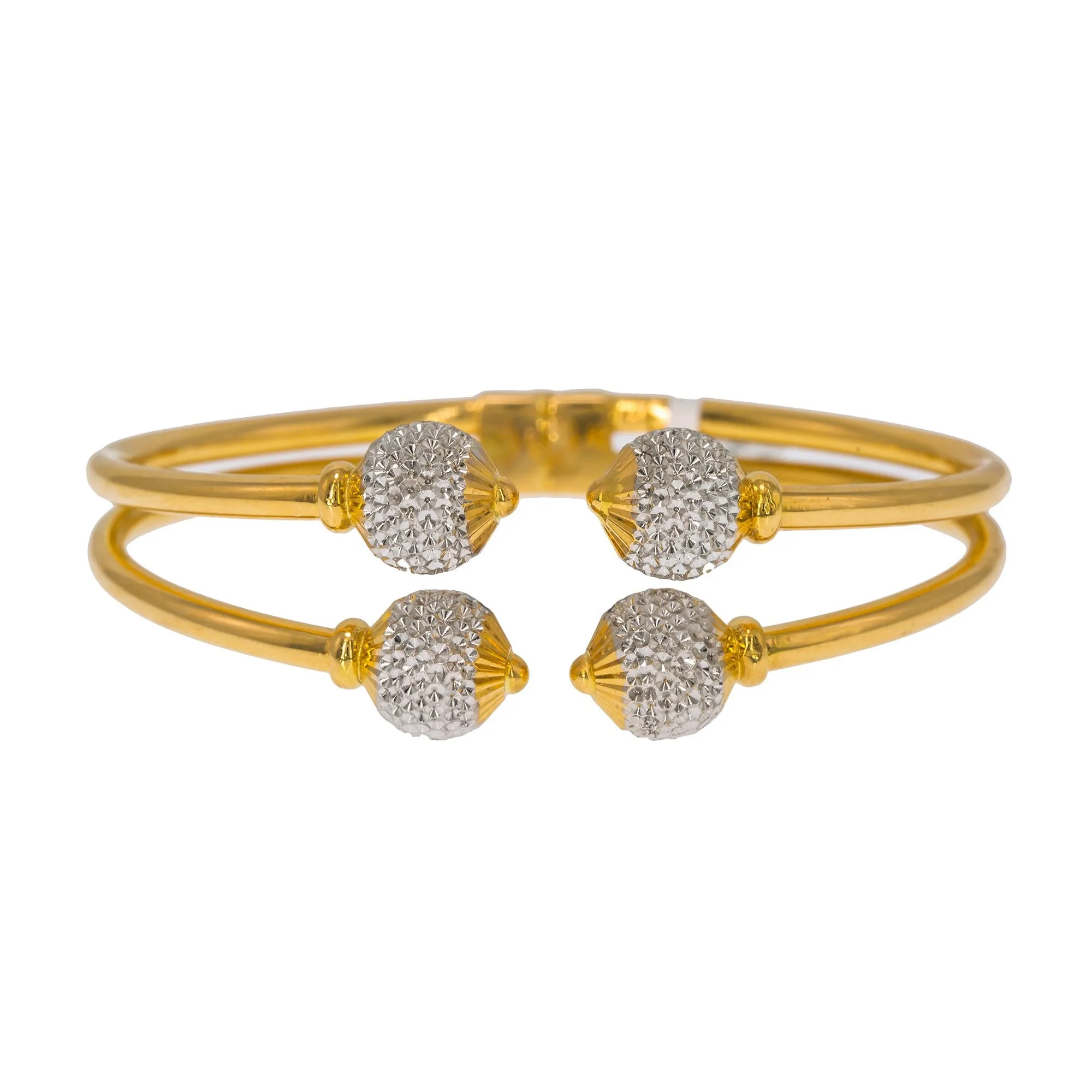 22K Multi Tone Gold Bangle W/ Split Stacked Band & White Gold Accent Balls